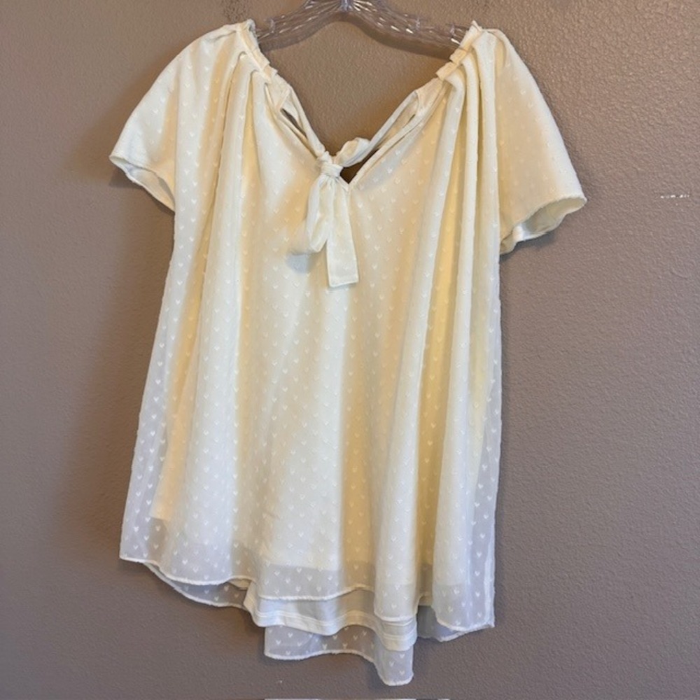 LC Lauren Conrad Women's Ivory White Short Sleeve Blouse 2X - Picture 8 of 8